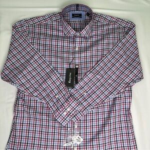 Esquire‎ Button Up Long Sleeve Shirt Men s 17 32/33 Slim Fit Checkered Print NWT